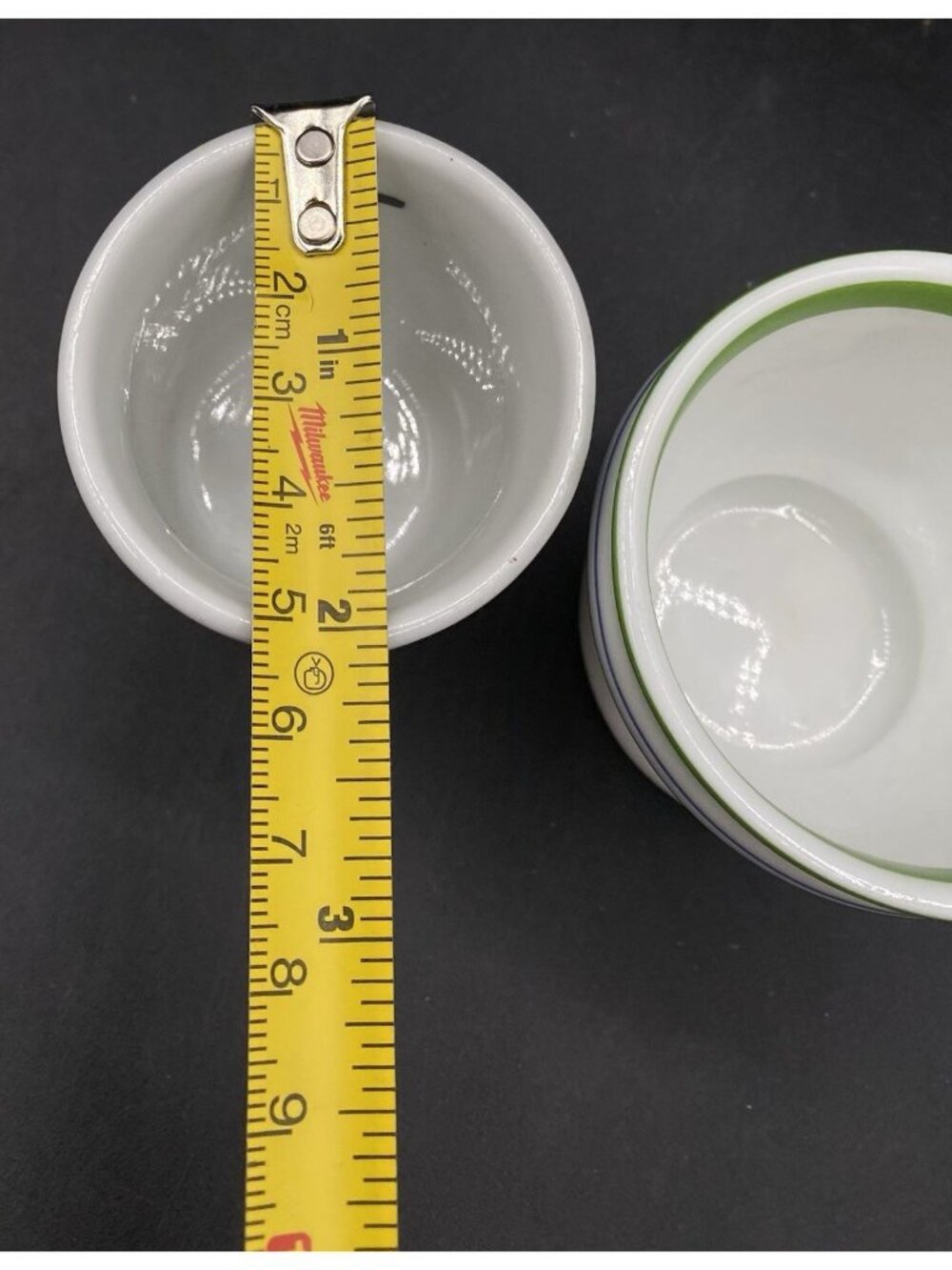 LOT 2 Starbucks Truly Good Coffee Espresso Cup Ceramic & Green Blue Stripes Cup - Picture 3 of 9